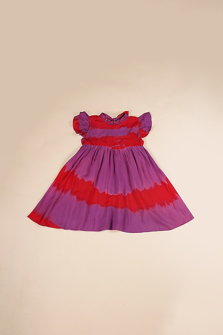 Purple & Red Cotton Hand Embroidered Dress For Girls by Poochkie at Pernia's Pop Up Shop