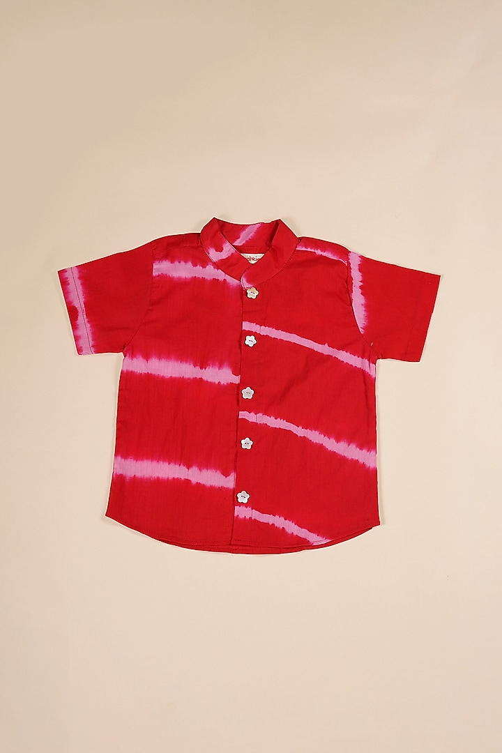 Red & Light Pink Cotton Shirt For Boys by Poochkie