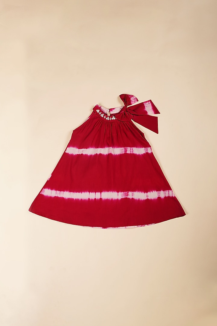 Wine Cotton Tie & Dye Printed Dress For Girls by Poochkie at Pernia's Pop Up Shop