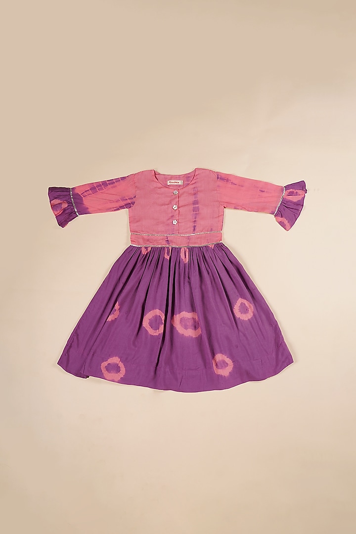 Pink & Purple Cotton Printed Bandhani Dress For Girls by Poochkie at Pernia's Pop Up Shop