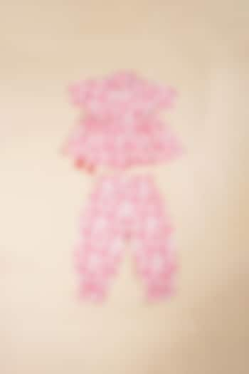 Pink & White Linen Blend Printed Co-Ord Set For Girls by Poochkie at Pernia's Pop Up Shop