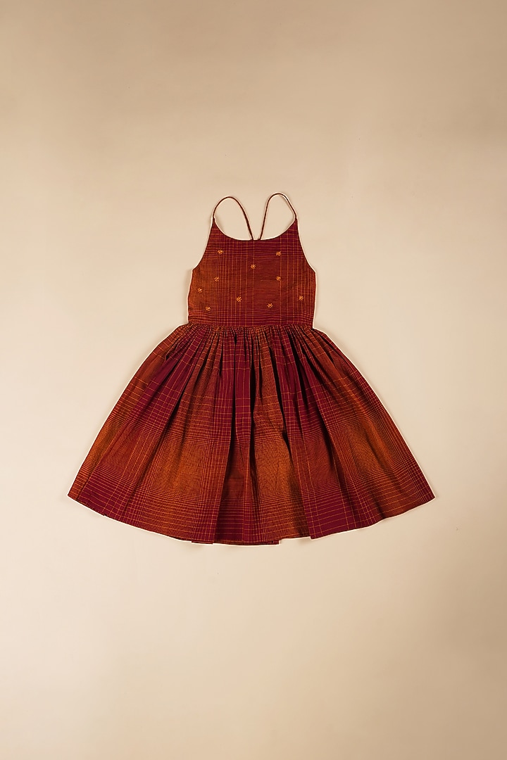 Maroon Cotton Embroidered Dress For Girls by Poochkie at Pernia's Pop Up Shop