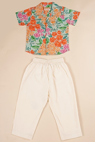 Ivory Cotton Pant Set For Boys by Poochkie