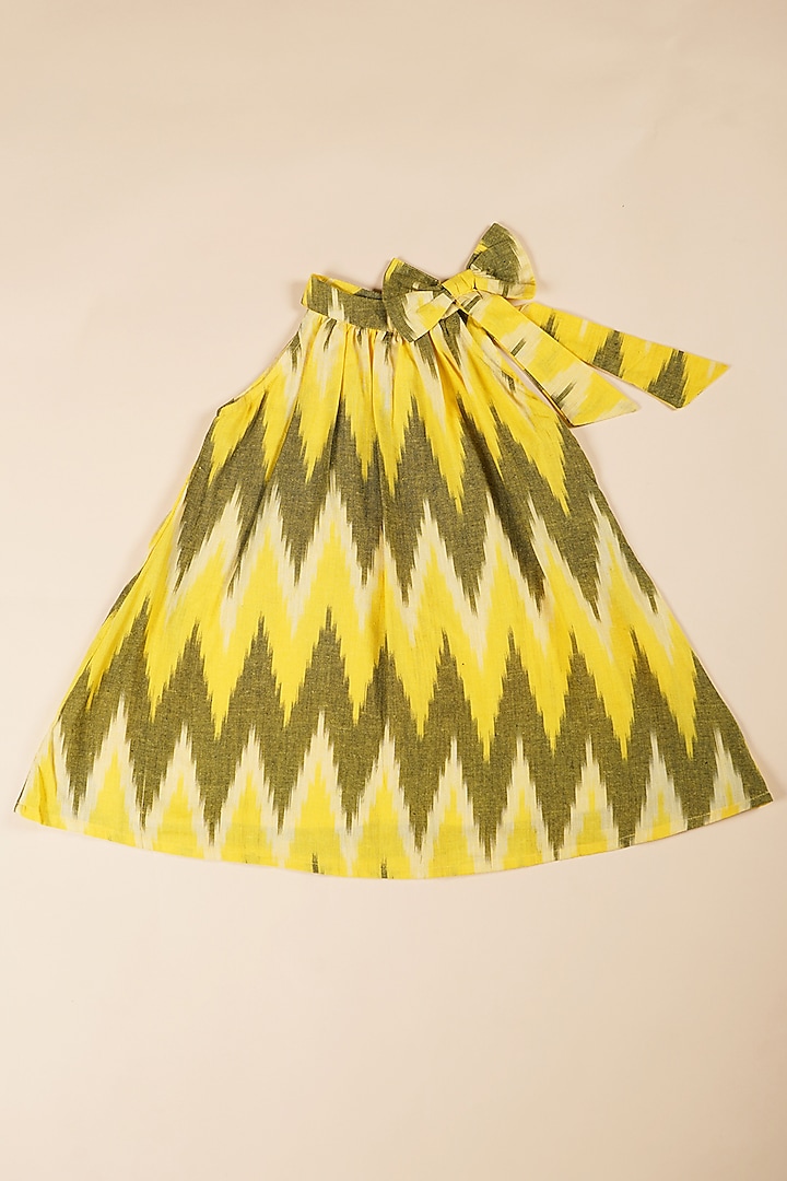 Yellow Cotton Digital Printed Dress For Girls by Poochkie at Pernia's Pop Up Shop