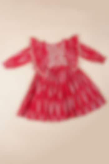 Red Cotton Digital Printed Dress For Girls by Poochkie at Pernia's Pop Up Shop