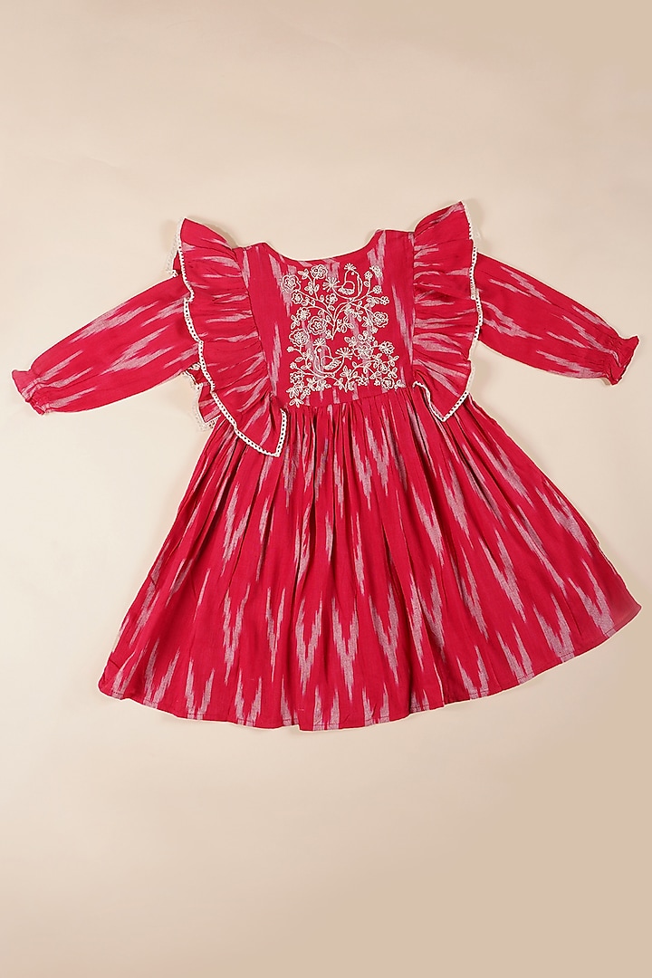 Red Cotton Digital Printed Dress For Girls by Poochkie at Pernia's Pop Up Shop