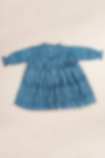 Blue Cotton Digital Printed Dress For Girls by Poochkie at Pernia's Pop Up Shop