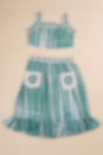 Green & white Cotton Shibori Printed Lehenga Set For Girls by Poochkie at Pernia's Pop Up Shop