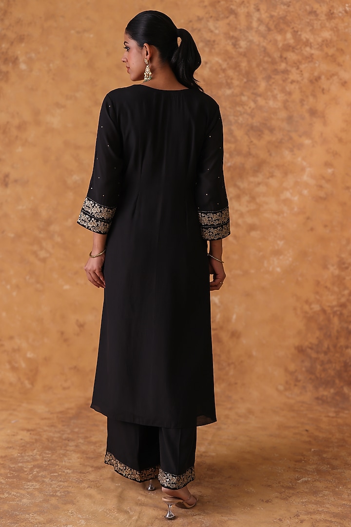 Black Chanderi Zardosi Embroidered Kurta Set by Pouli at Pernia's Pop Up Shop