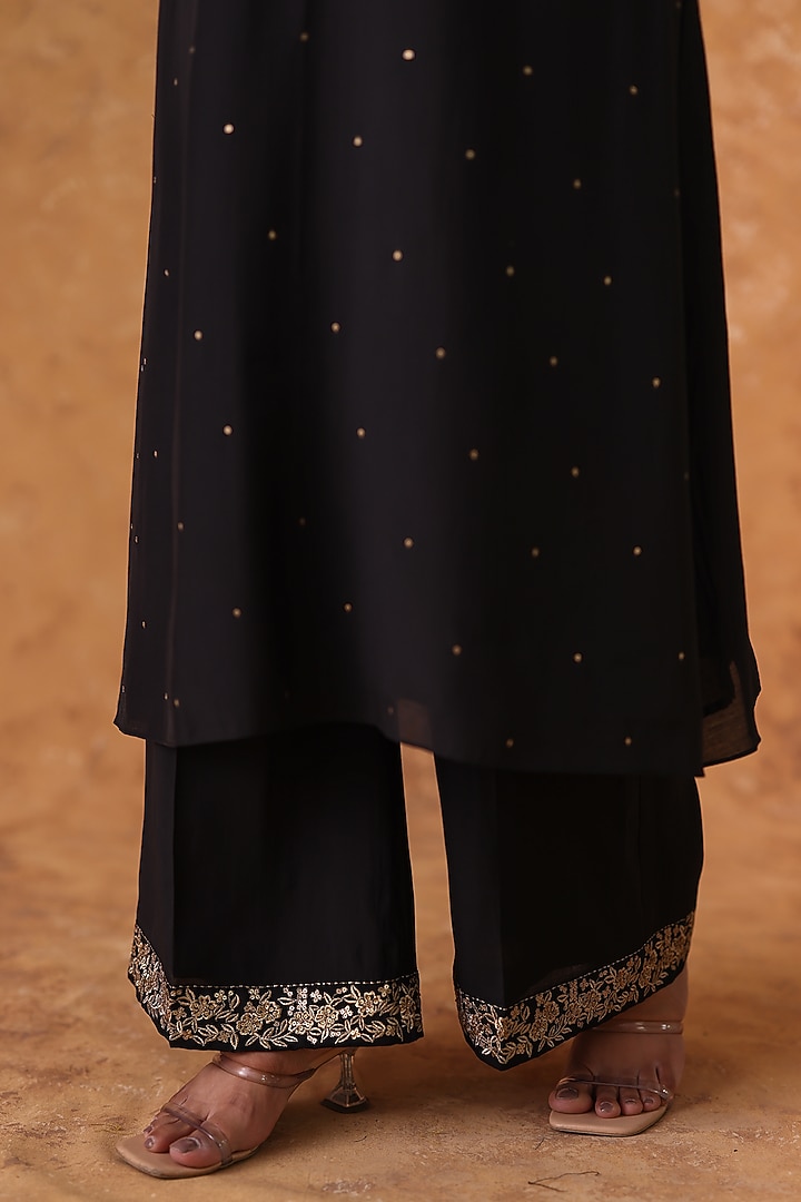 Black Chanderi Zardosi Embroidered Kurta Set by Pouli at Pernia's Pop Up Shop