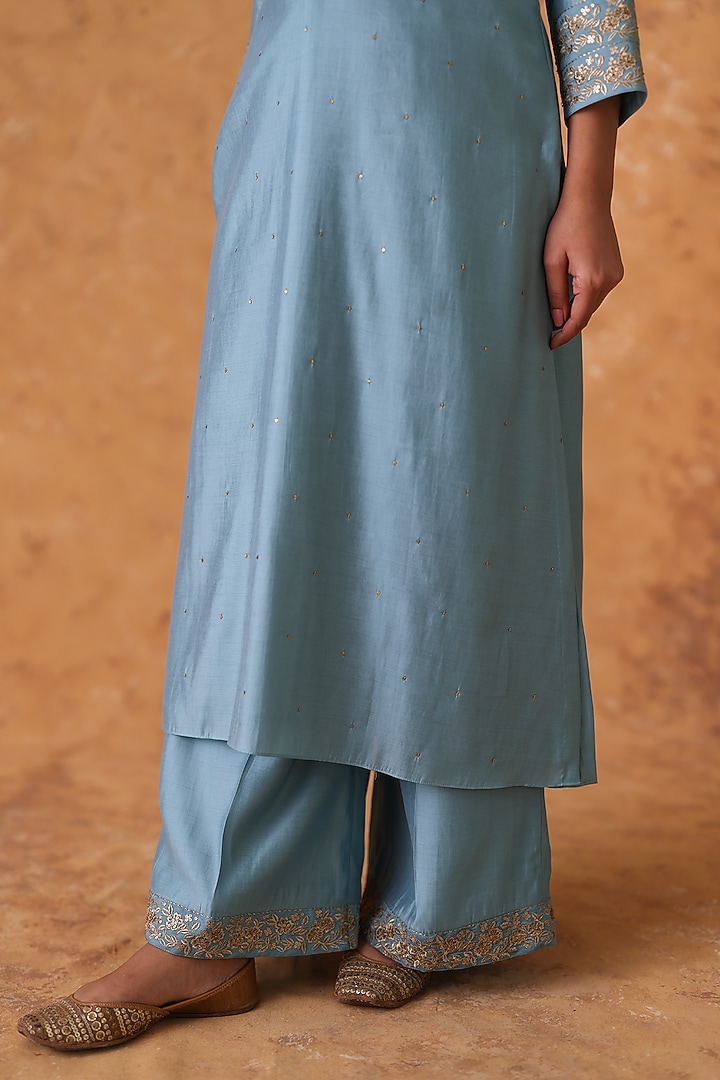 Blue Chanderi Zardosi Embroidered Kurta Set by Pouli at Pernia's Pop Up Shop