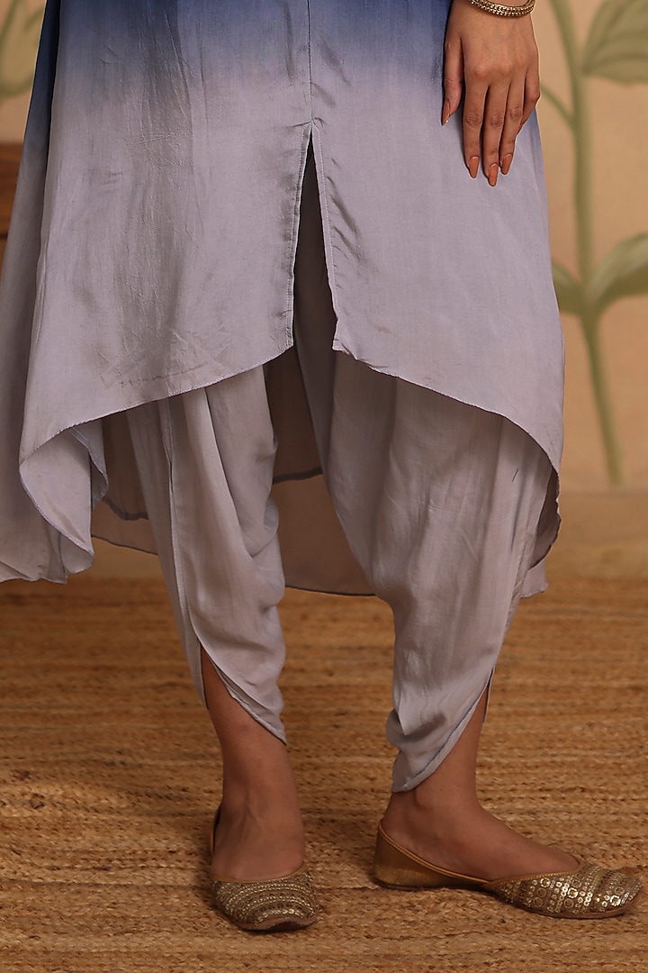 Blue Ombre Habutai Silk Zari Embroidered Kurta Set by Pouli at Pernia's Pop Up Shop