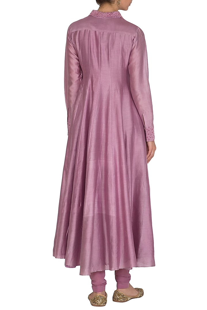 Lavender Embroidered Kurta With Pants by POULI at Pernia's Pop Up Shop