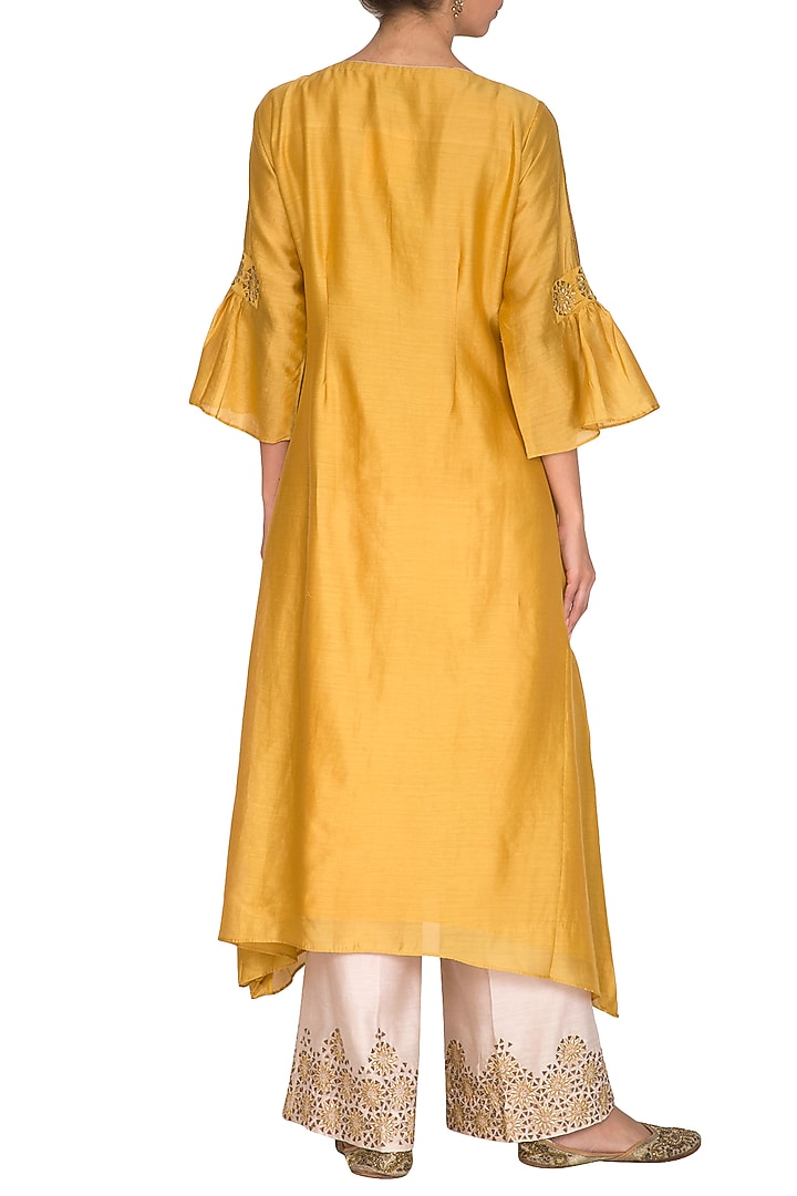 Yellow Embroidered Kurta With Pants by POULI at Pernia's Pop Up Shop