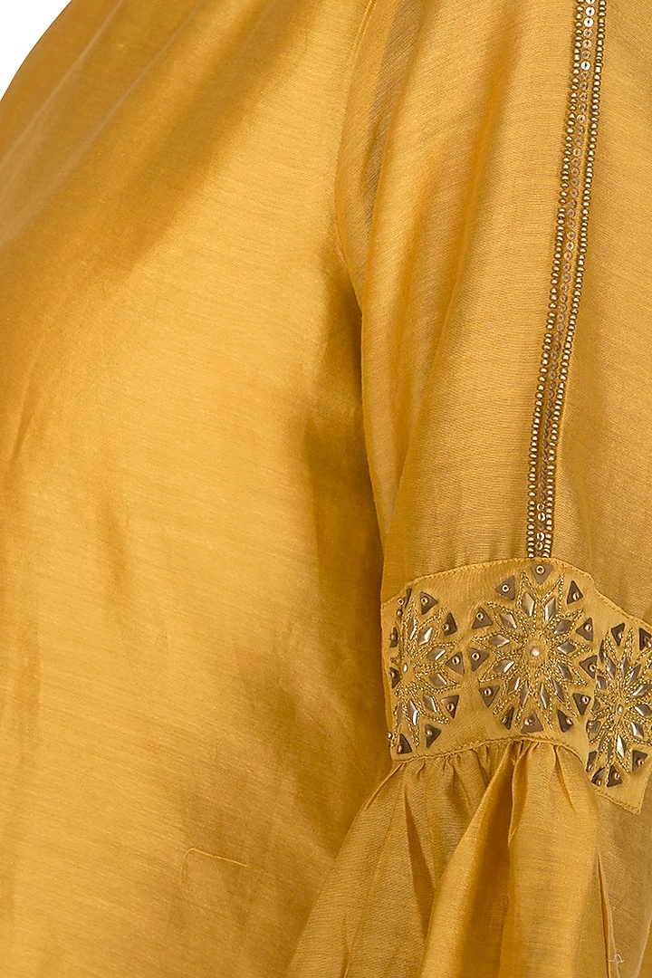 Yellow Embroidered Kurta With Pants by POULI at Pernia's Pop Up Shop