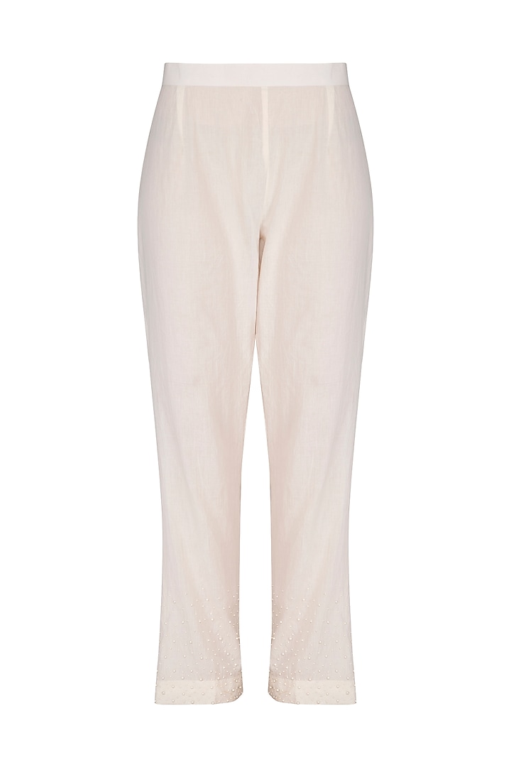 Off White Embroidered Pants by POULI