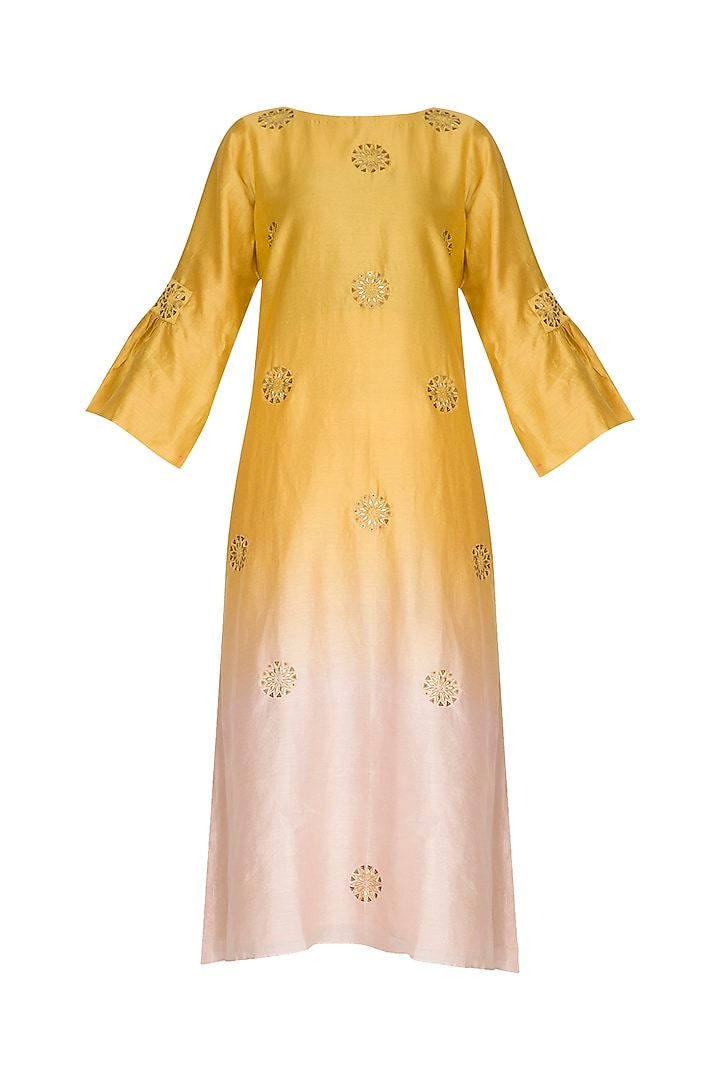 Yellow Embroidered Ombre Kurta by POULI