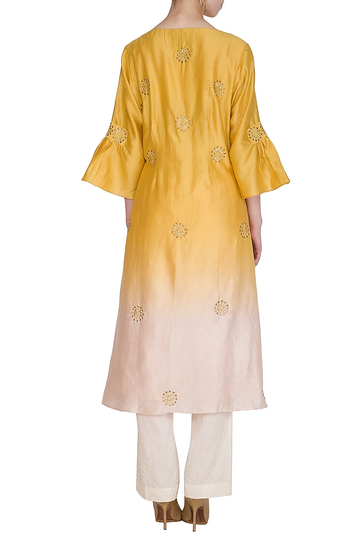 Yellow Embroidered Ombre Kurta by POULI at Pernia's Pop Up Shop