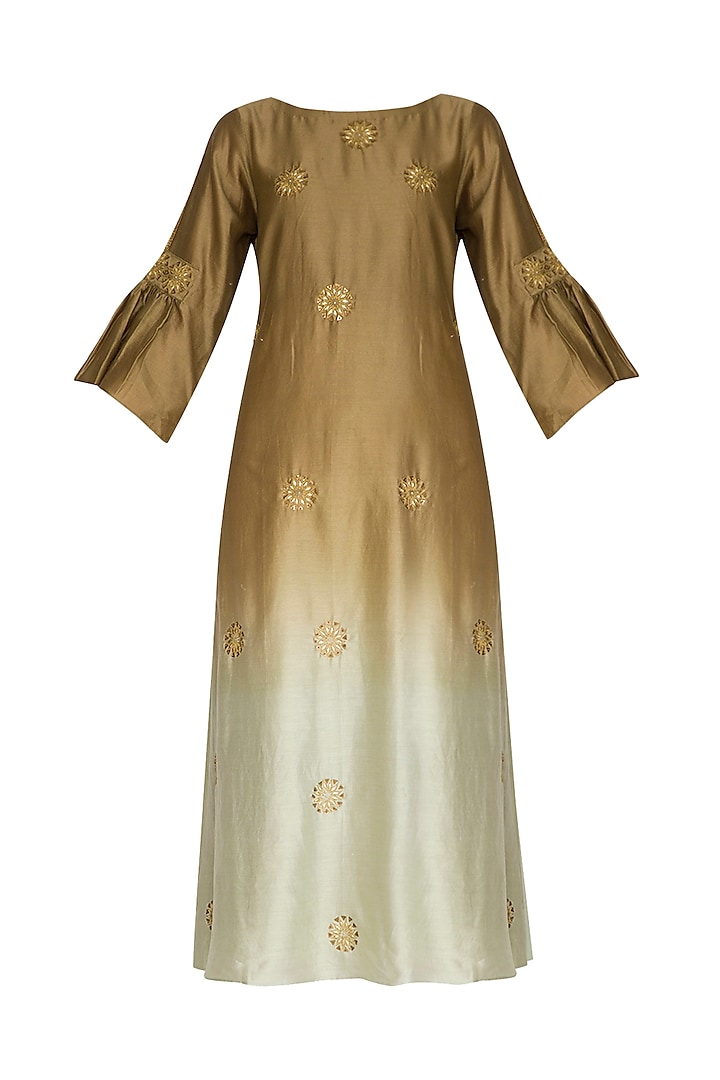 Olive Green Embroidered Ombre Kurta by POULI