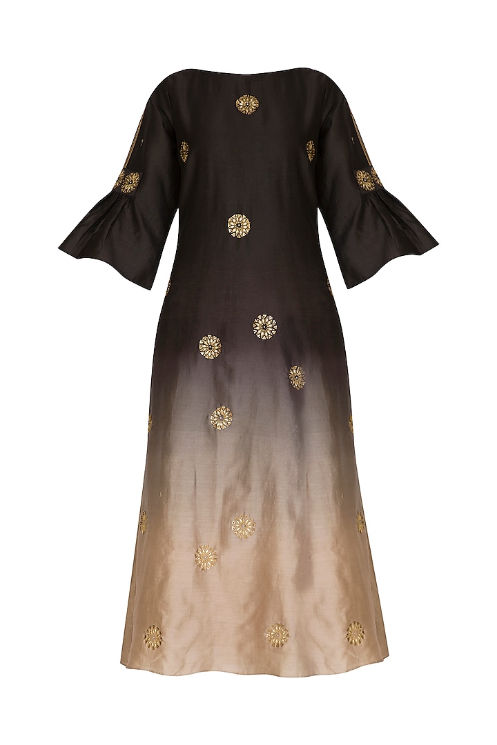 Black Embroidered Ombre Kurta by POULI at Pernia's Pop Up Shop