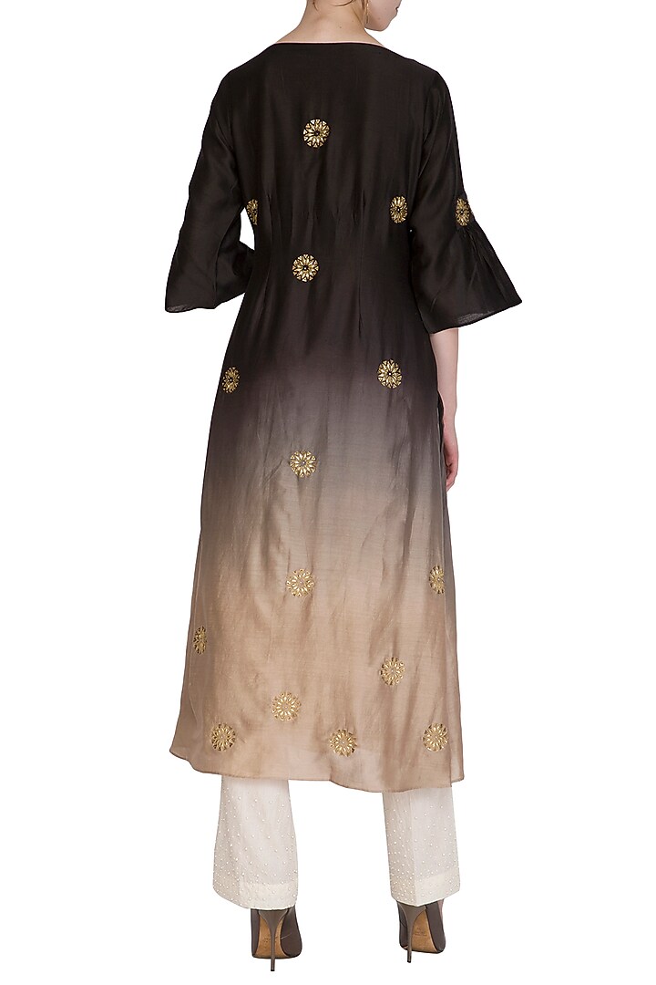 Black Embroidered Ombre Kurta by POULI at Pernia's Pop Up Shop