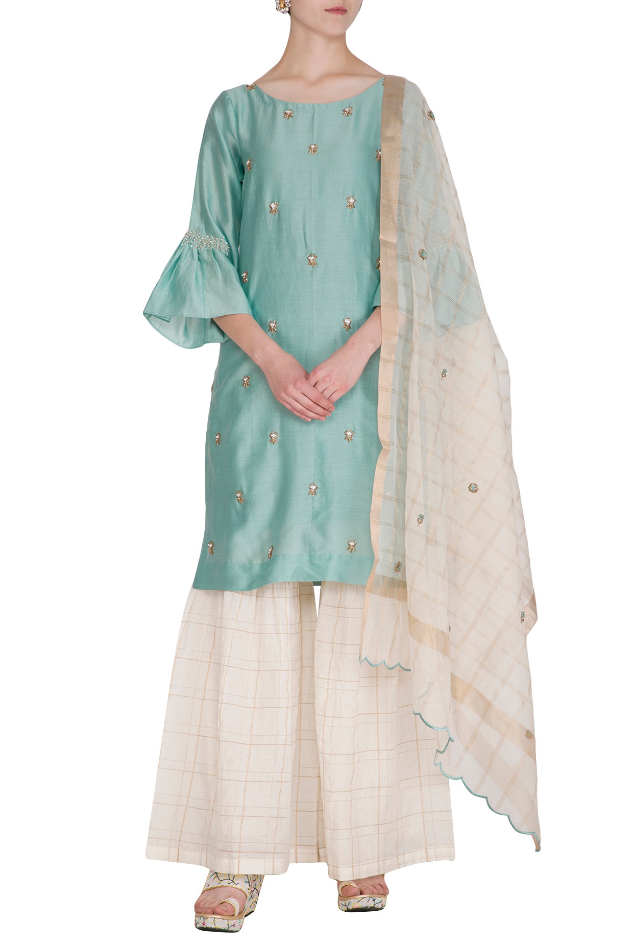 Turquoise Printed Gharara Set