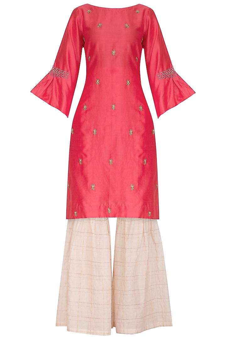 Deep Pink Embroidered Gharara Set by POULI