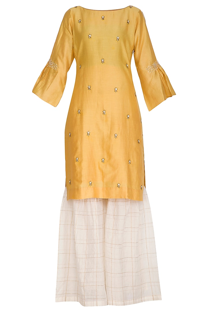 Yellow Embroidered Gharara Set by POULI
