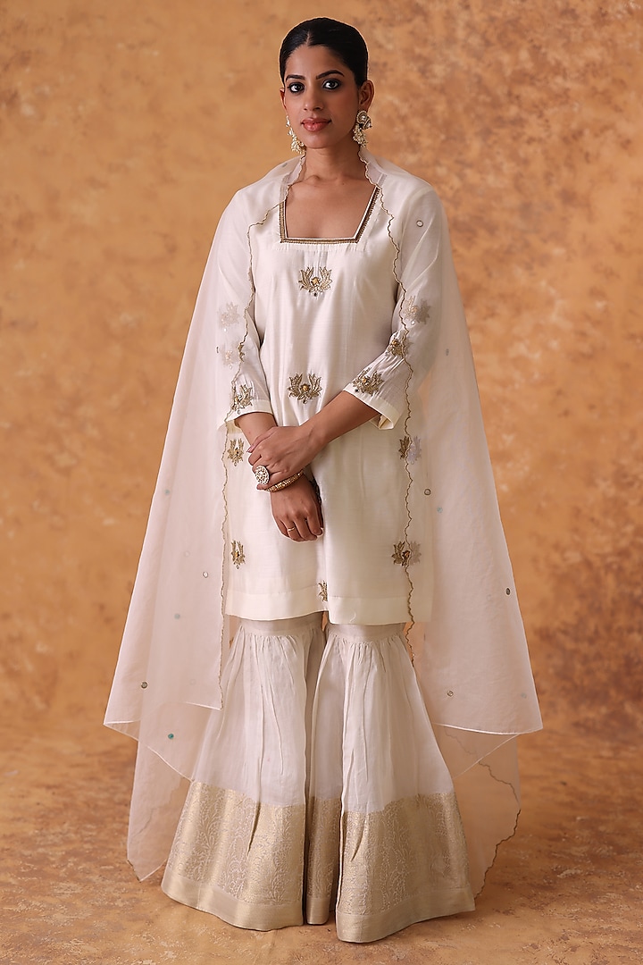 Ivory Chanderi Gharara Set by POULI at Pernia's Pop Up Shop
