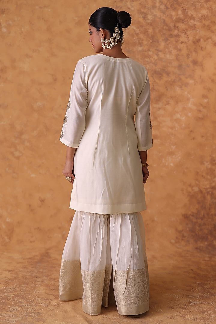 Ivory Chanderi Gharara Set by POULI at Pernia's Pop Up Shop