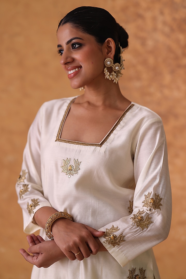 Ivory Chanderi Gharara Set by POULI at Pernia's Pop Up Shop
