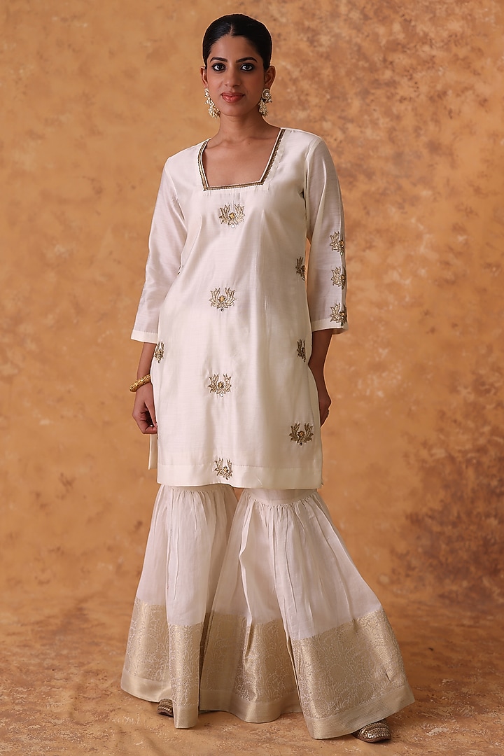 Ivory Chanderi Gharara Set by POULI at Pernia's Pop Up Shop