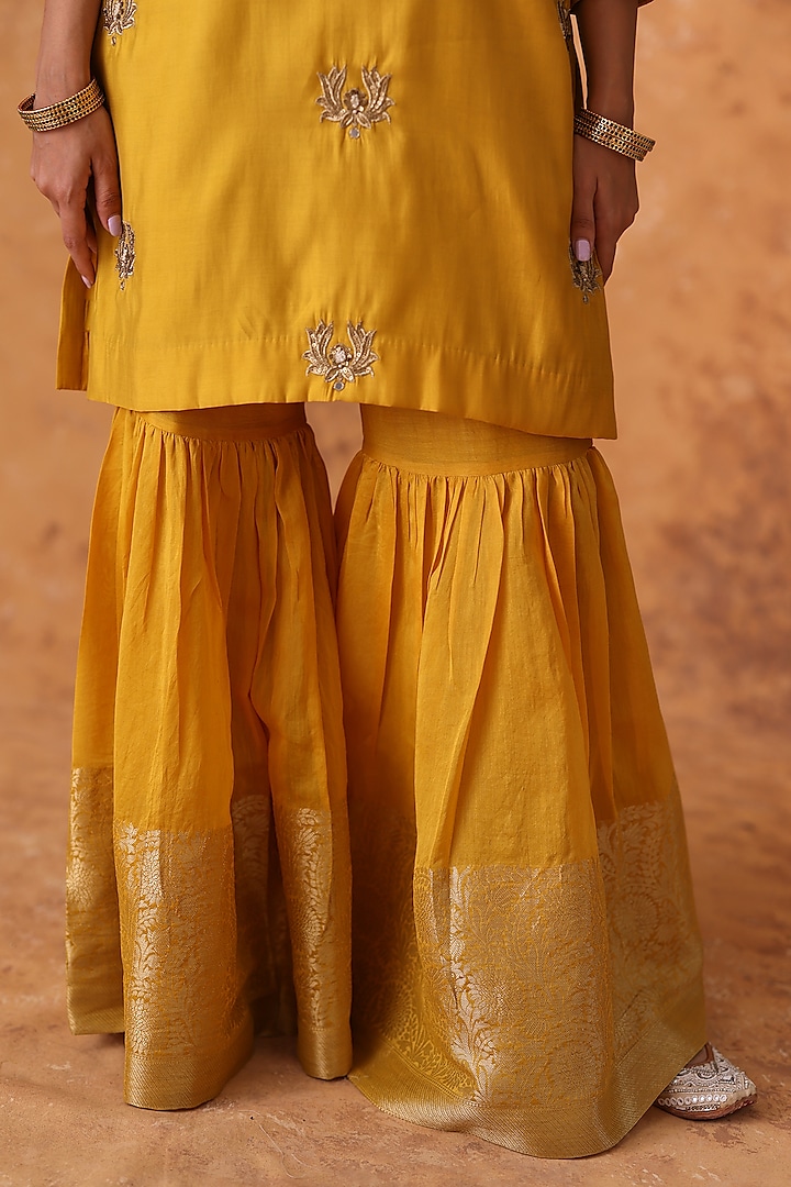 Yellow Chanderi Gharara Set by POULI at Pernia's Pop Up Shop