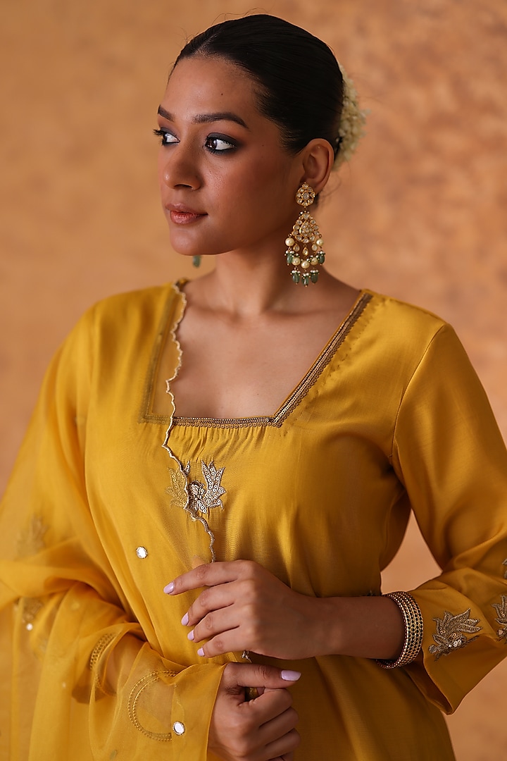 Yellow Chanderi Gharara Set by POULI at Pernia's Pop Up Shop