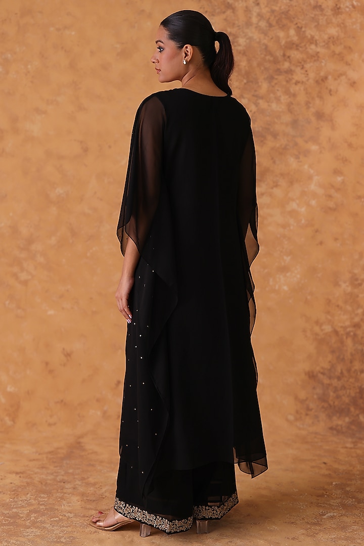 Black Georgette Sequins Embroidered Kaftan Set by POULI at Pernia's Pop Up Shop