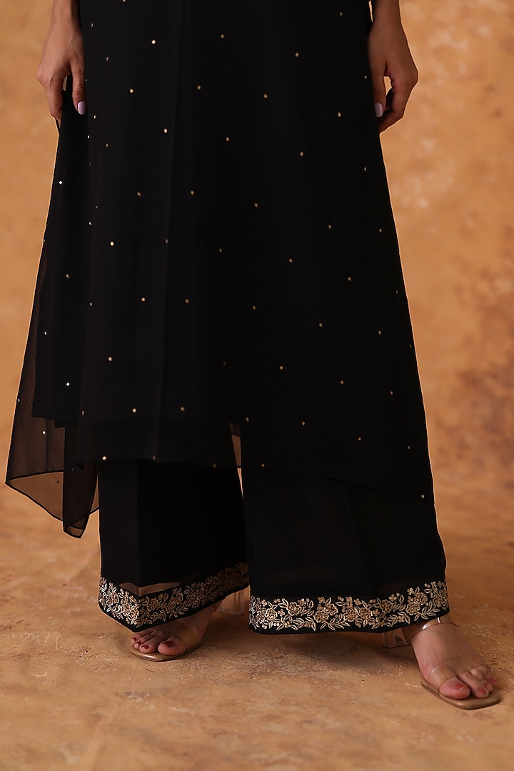 Black Georgette Sequins Embroidered Kaftan Set by POULI at Pernia's Pop Up Shop