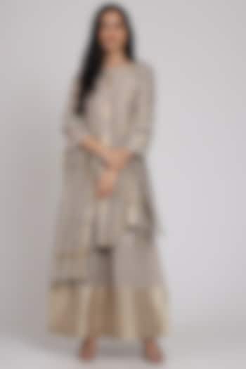 Grey Embroidered Gharara Set by Pouli