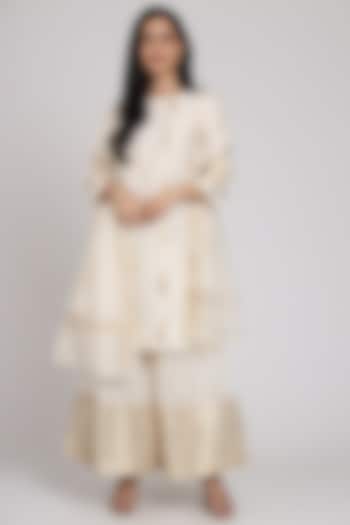 White Embroidered Gharara Set by Pouli