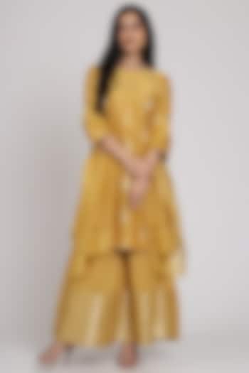 Yellow Embroidered Gharara Set by Pouli