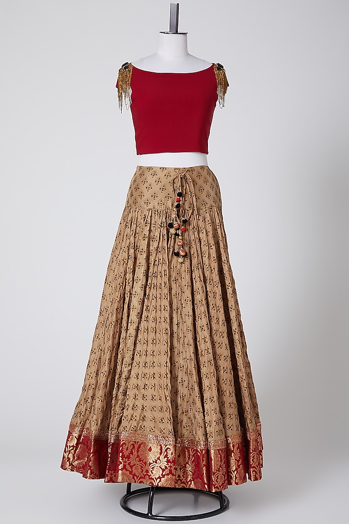 Beige & Maroon Printed Wedding Lehenga Set by Pooja Rajpal Jaggi at Pernia's Pop Up Shop