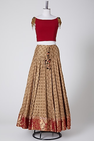 Beige & Maroon Printed Lehenga Set by Pooja Rajpal Jaggi