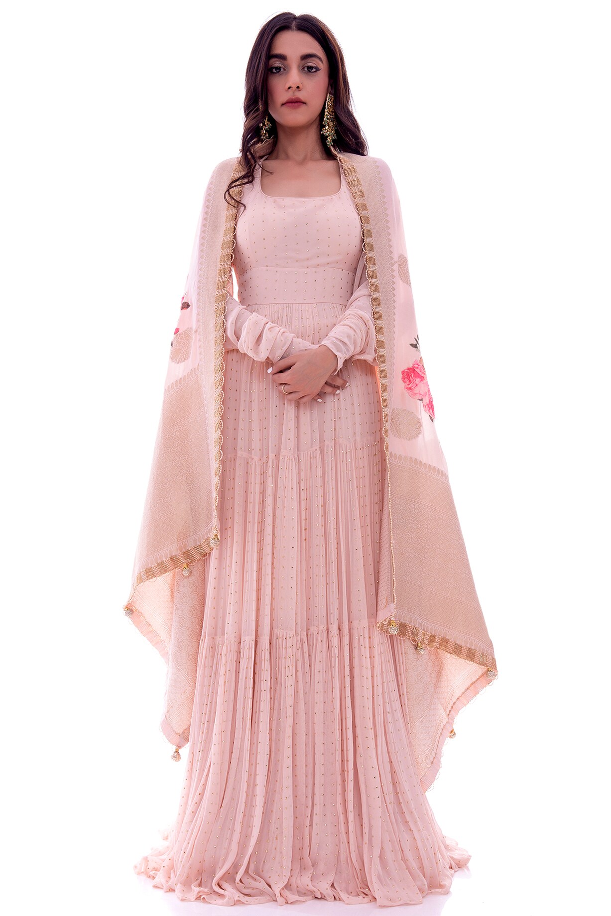 Brink Pink Pant style Anarkali Crushed Real Georgette main image 1