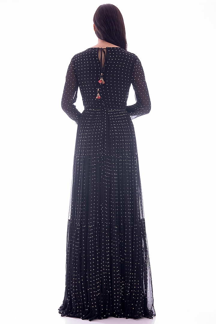 Black Georgette & Crepe Tiered Wedding Anarkali Set by Pooja Rajpal Jaggi at Pernia's Pop Up Shop