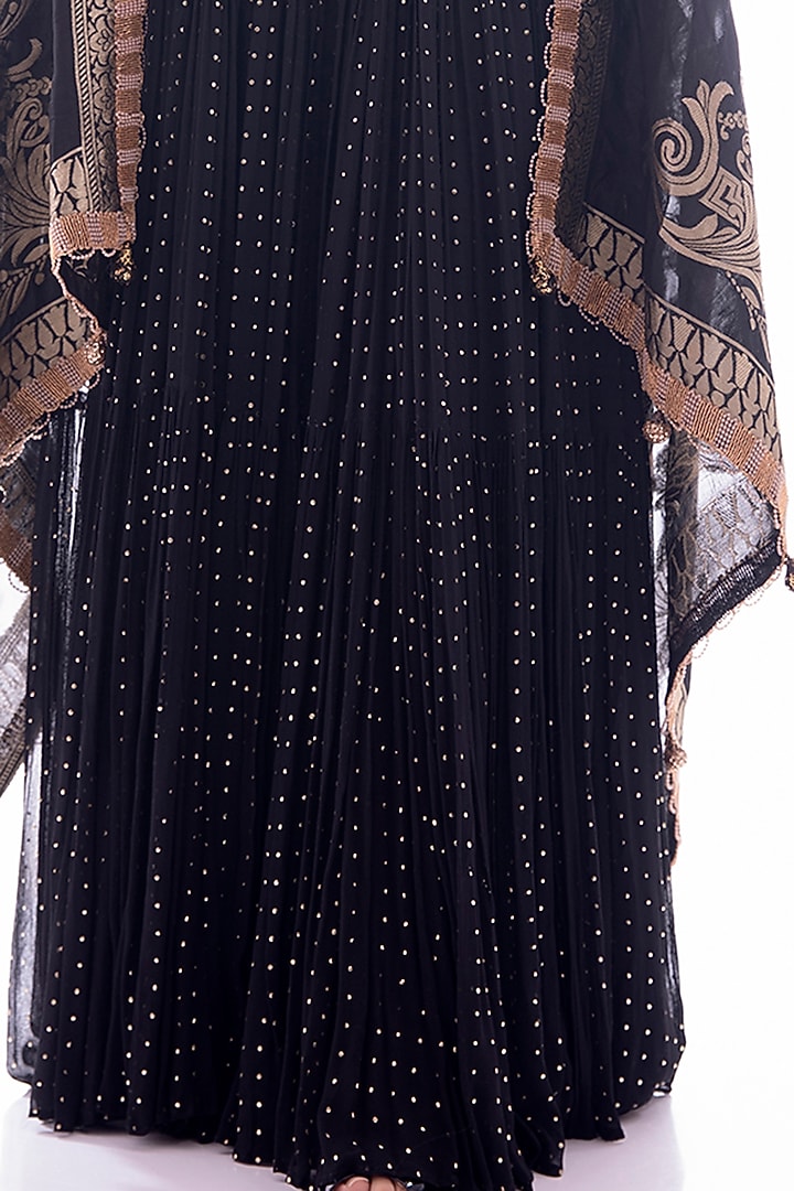 Black Georgette & Crepe Tiered Wedding Anarkali Set by Pooja Rajpal Jaggi at Pernia's Pop Up Shop