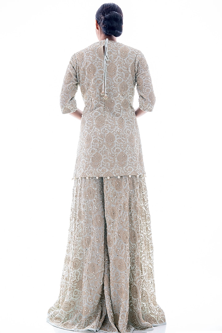 Aqua Zari Embroidered Wedding Sharara Set by Pooja Rajpal Jaggi at Pernia's Pop Up Shop