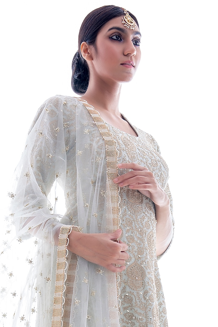 Aqua Zari Embroidered Wedding Sharara Set by Pooja Rajpal Jaggi at Pernia's Pop Up Shop