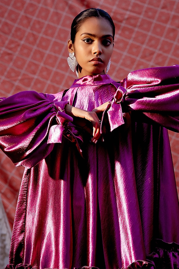 Bright Pink Satin Mini Summer Dress by Pooja Shroff at Pernia's Pop Up Shop