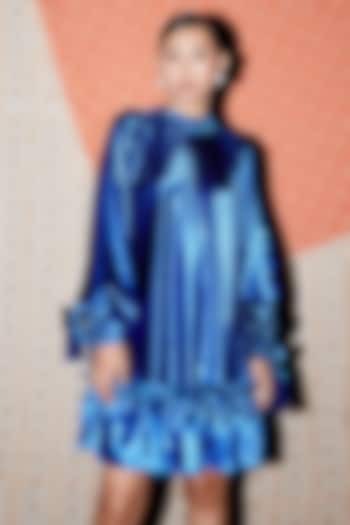 Blue Satin Mini Dress by Pooja Shroff