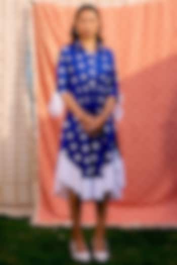 Blue Cotton & Hakoba Polka Dot Shirt Dress by Pooja Shroff