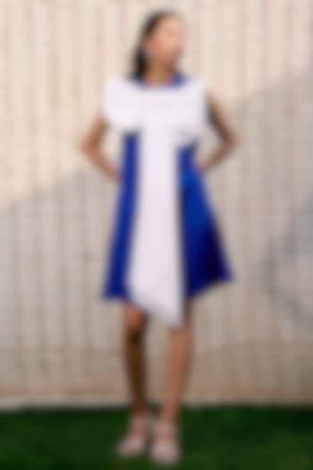 Blue Linen & Poplin Bow Mini Dress by Pooja Shroff